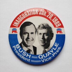 Bush President Quaule Vice Pres Inaugaration Jan 20 1989 Pinback Button Pin A